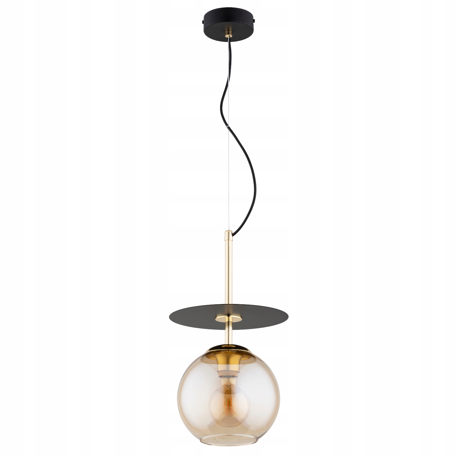 Alfa Qeency závěsná lampa černo-zlatá jantarová koule 1xE27 15W