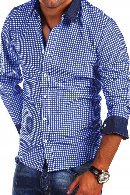 Pánská košile Casual Jeans Mřížka Bavlněná Každodenní