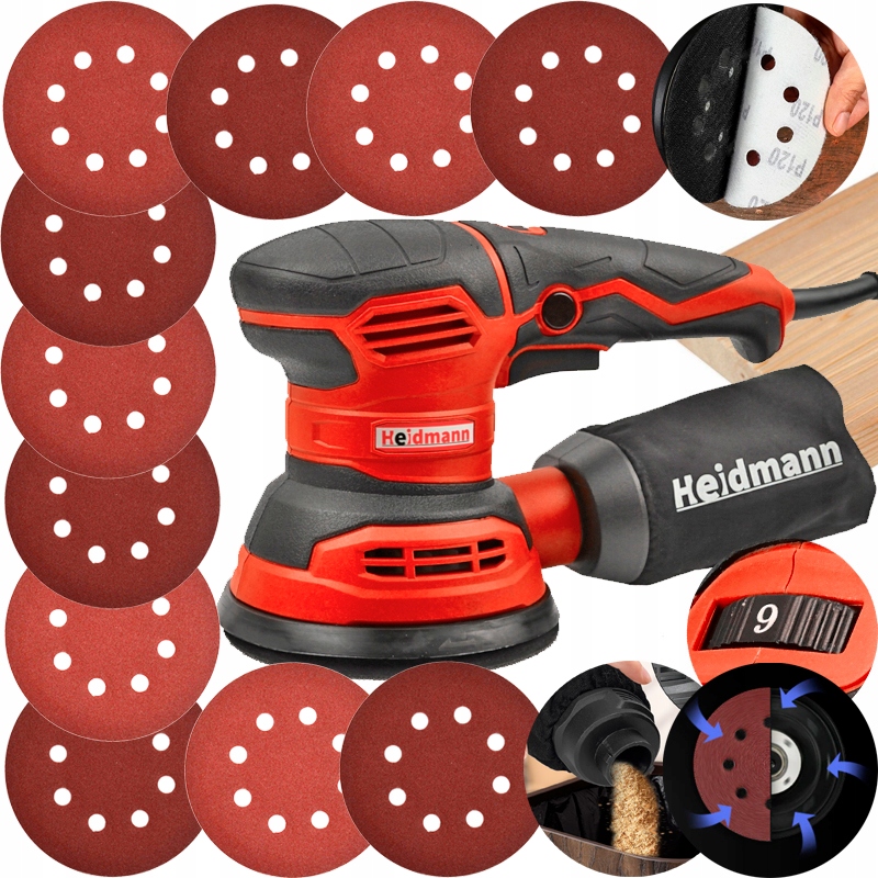 SZLIFIERKA MIMOŚRODOWA OSCYLACYJNA ZDZIERNIA SZLIFOWANIA 125mm + PAPIERY