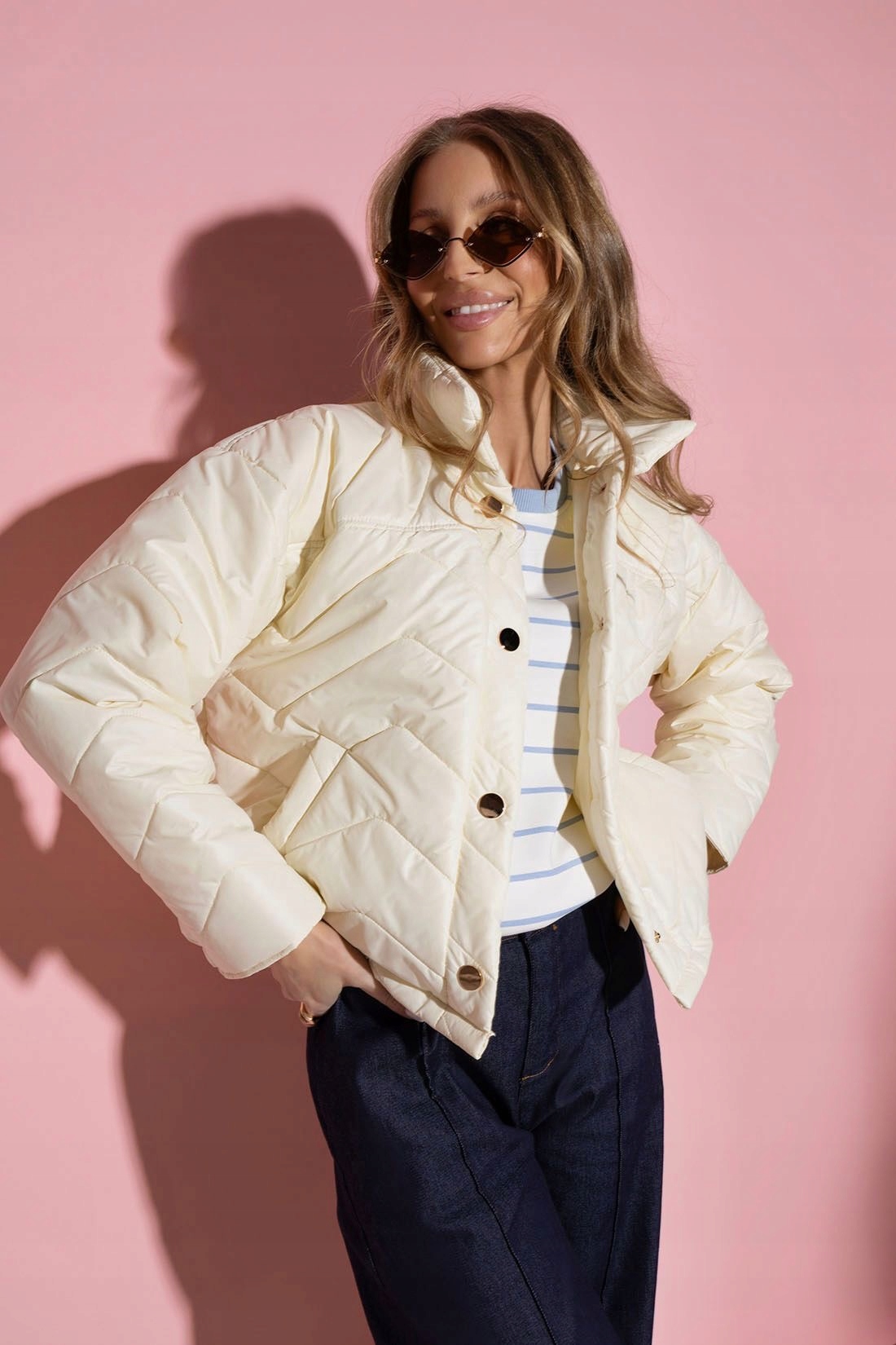 Kurtka damska wiosenna pikowana Kremowa r. 38