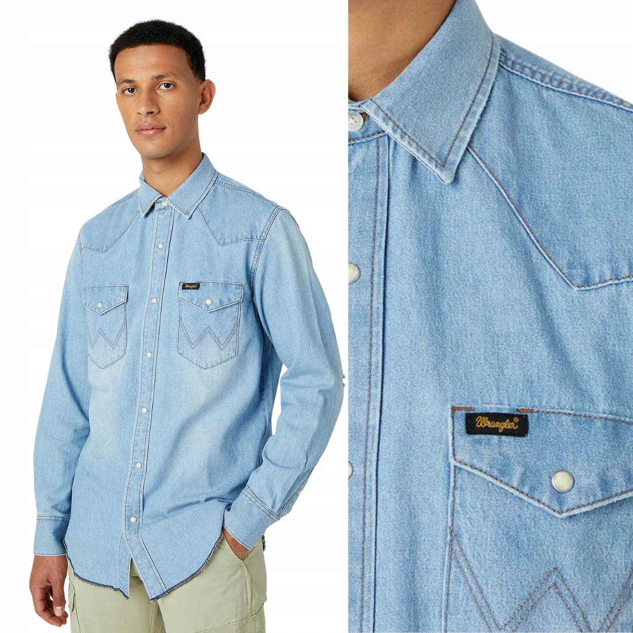 Wrangler Heritage Shirt Regular Sunfade světlá bavlněná džínová košile S