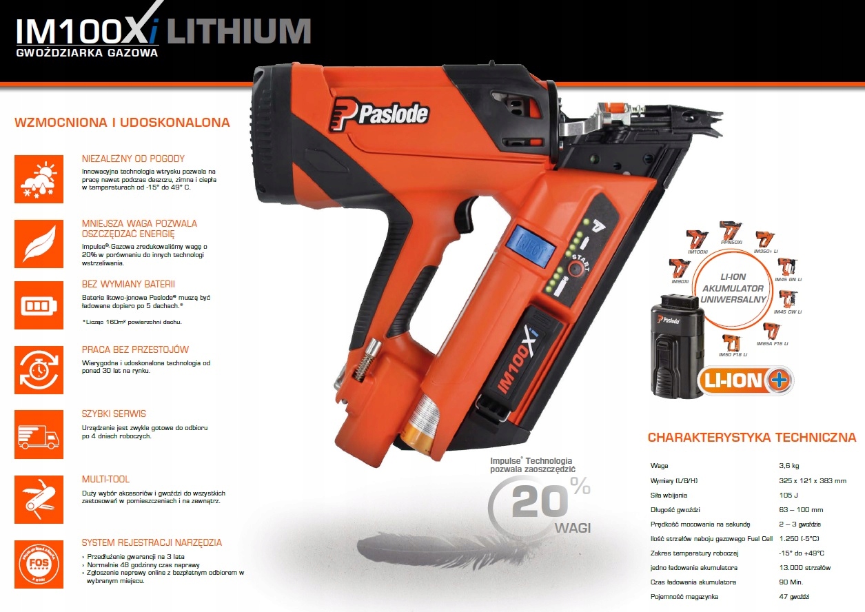 NOWOŚĆ GWOŹDZIARKA PASLODE IM90Xi ,FV,24h