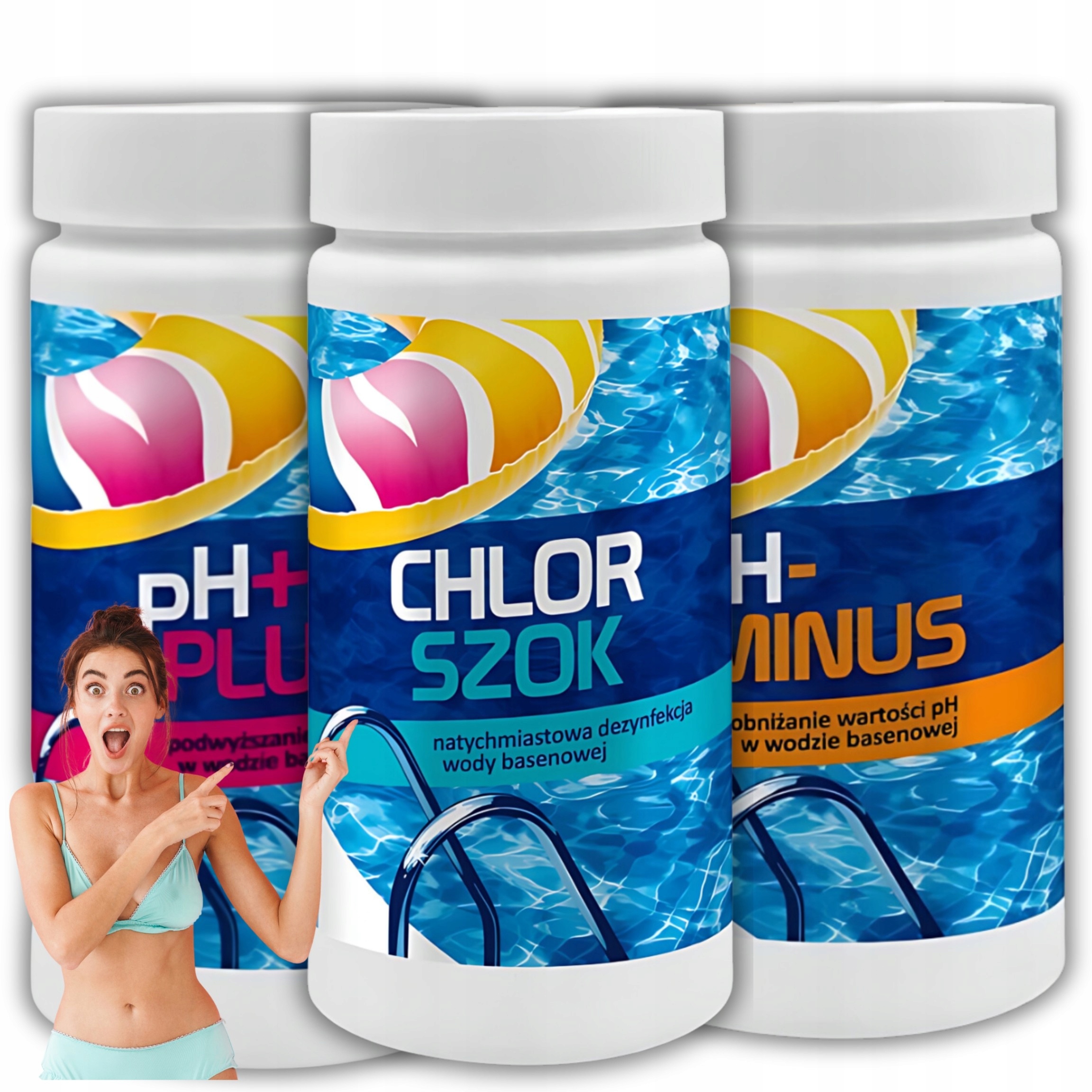 Chemia Basenowa Na Mętną Wodę Chlor Szok Do Basenu Ph+ Plus Ph- Minus 3W1