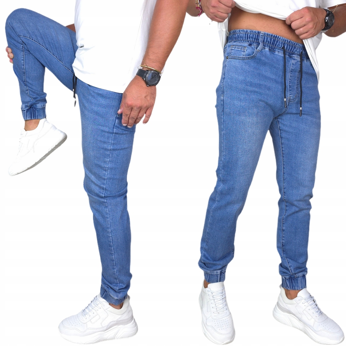 Jeansowe Spodnie Męskie długie rozciągliwe Joggery Pas Z Gumką S