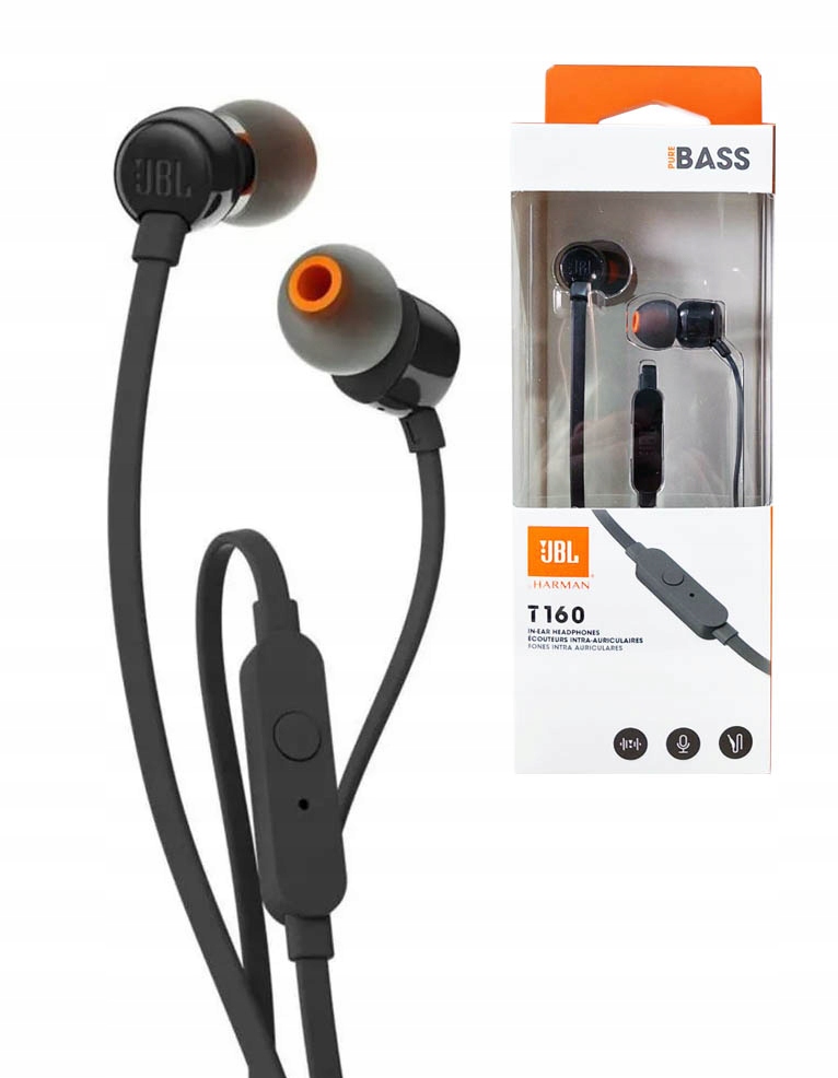 

Przewodowe Słuchawki Dokanałowe Czarne Jbl T160
