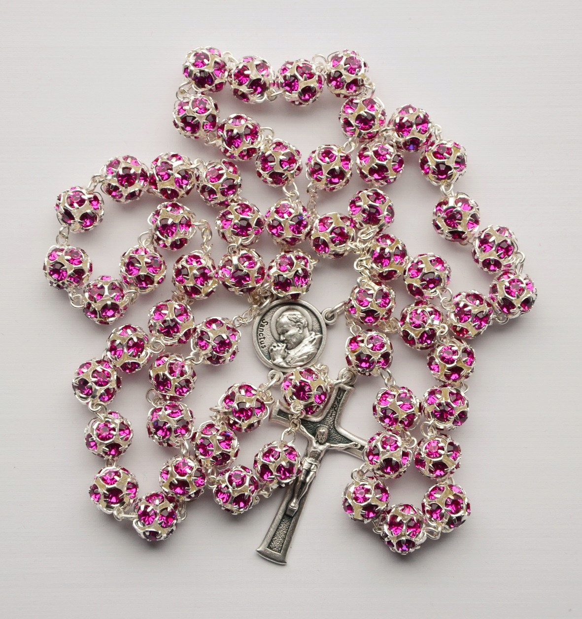 Růženec Křišťál Svarovského Fuchsie