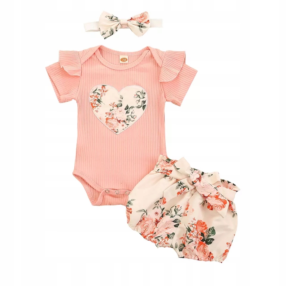 

Komplet letni bluzka bloomersy kwiaty opaska 74 80