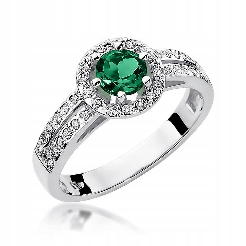 Prstýnek z bílého zlata s brilianty a smaragdem 0.20 ct r25