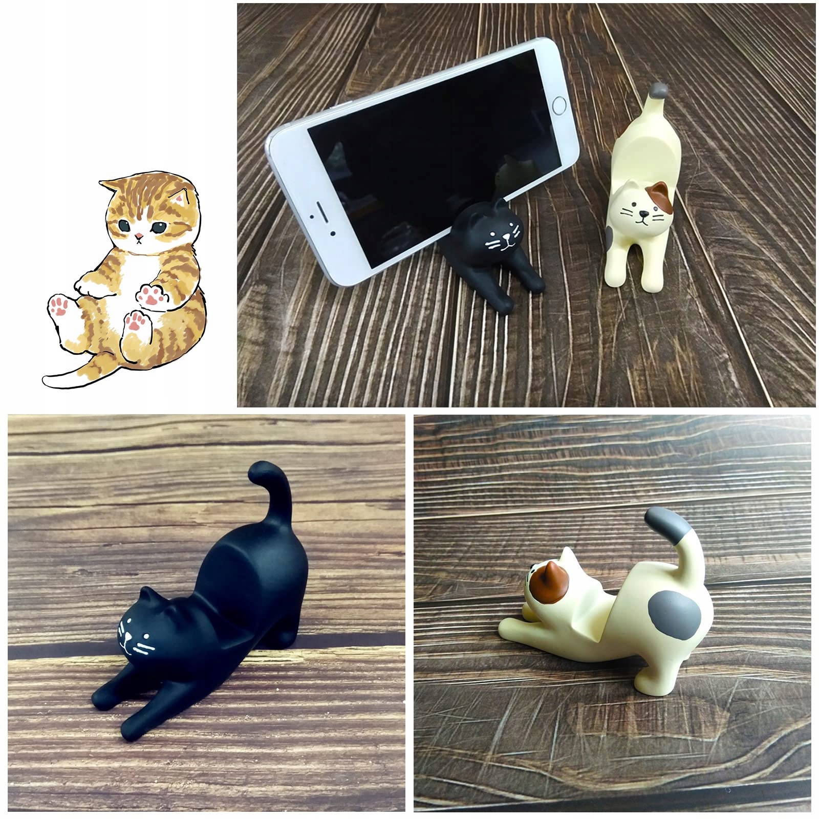 HYXODJY Uchwyt Na Telefon Czarny Kot Stojak Na Biurko Dekoracja — miniatura 3