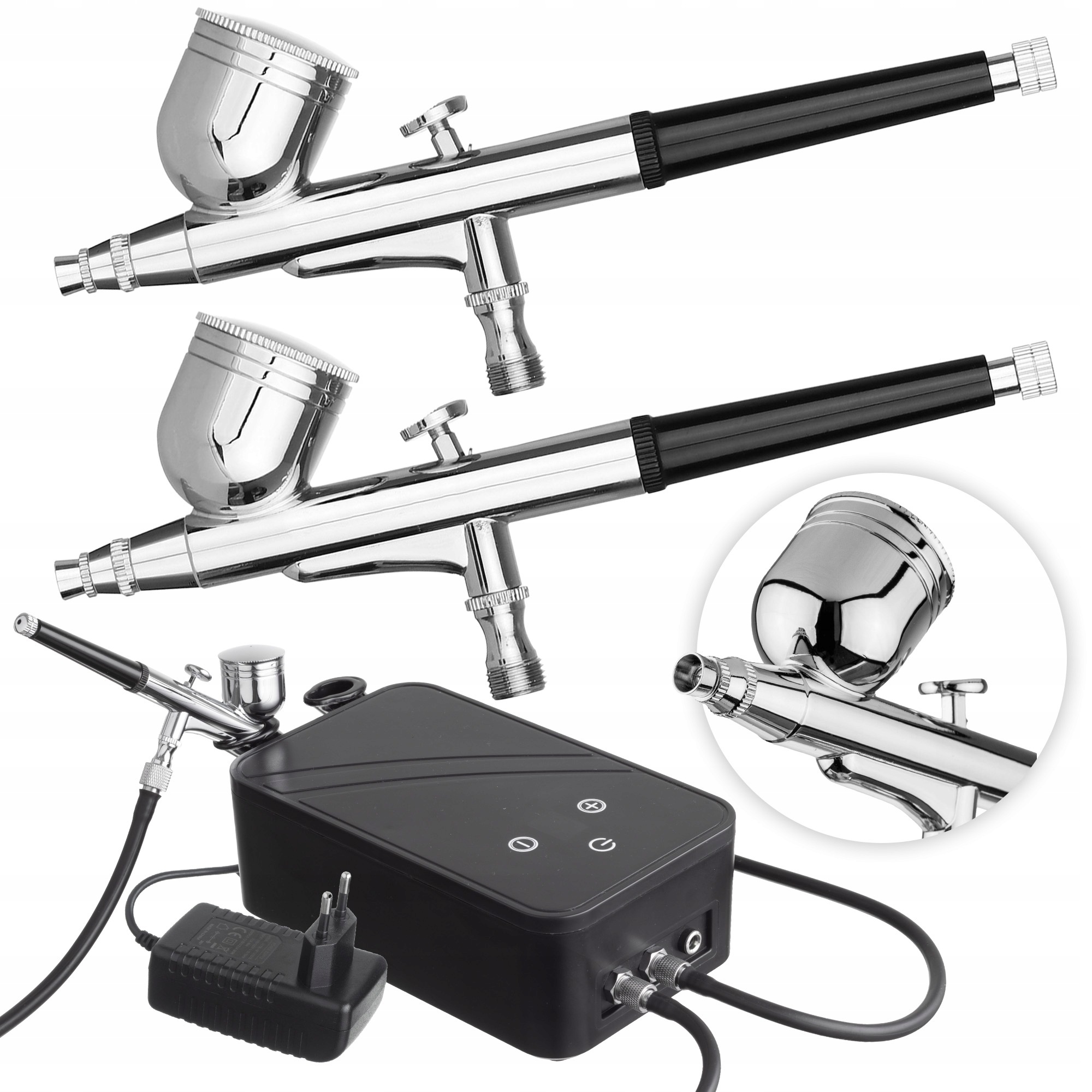 Kompresor na dva aerografy 2x Aerograf 0,3 Hadice 150 cm Auto Stop Regulace