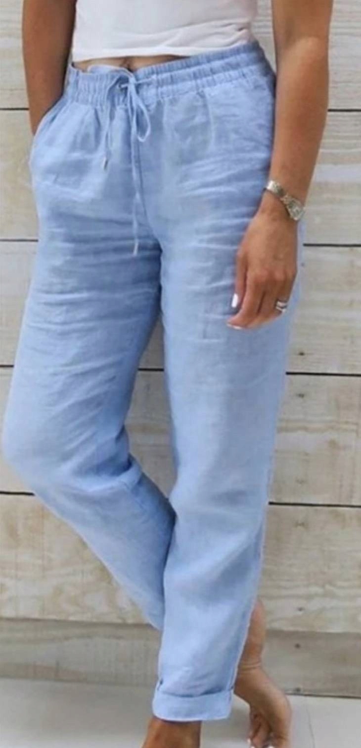 ELASTYCZNE - SPODNIE - DAMSKIE - W GUMKĘ - LNIANE