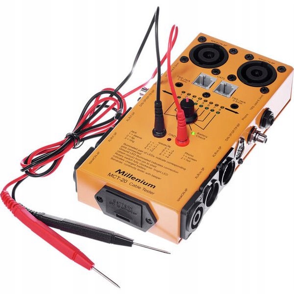 Tester kabli XLR DMX Speakon DIN Jack RCA RJ45 Millenium MCT-20 na baterie