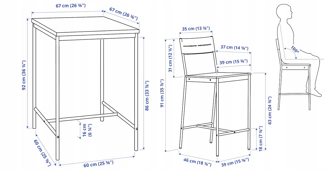 IKEA SANDSBERG Stół barowy i 2 stołki czarny 67x67 Kod producenta 394.204.20