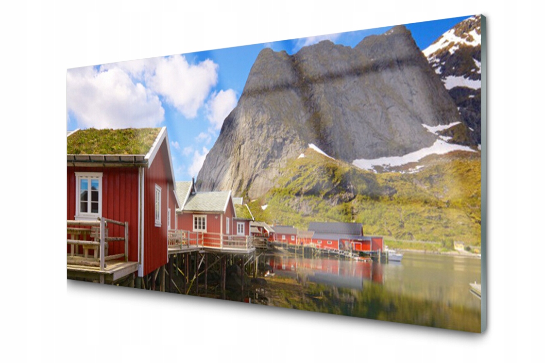 

Panel szklany dekor Domy Jezioro Góry 100x50