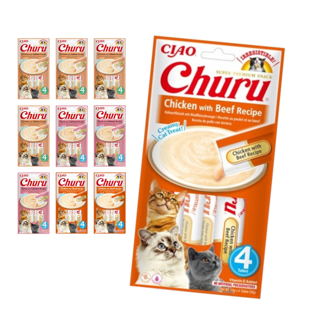 Inaba Cat Churu 40x14g Krémová Pamlsek Pro Kočky Pasta Mix Chutí