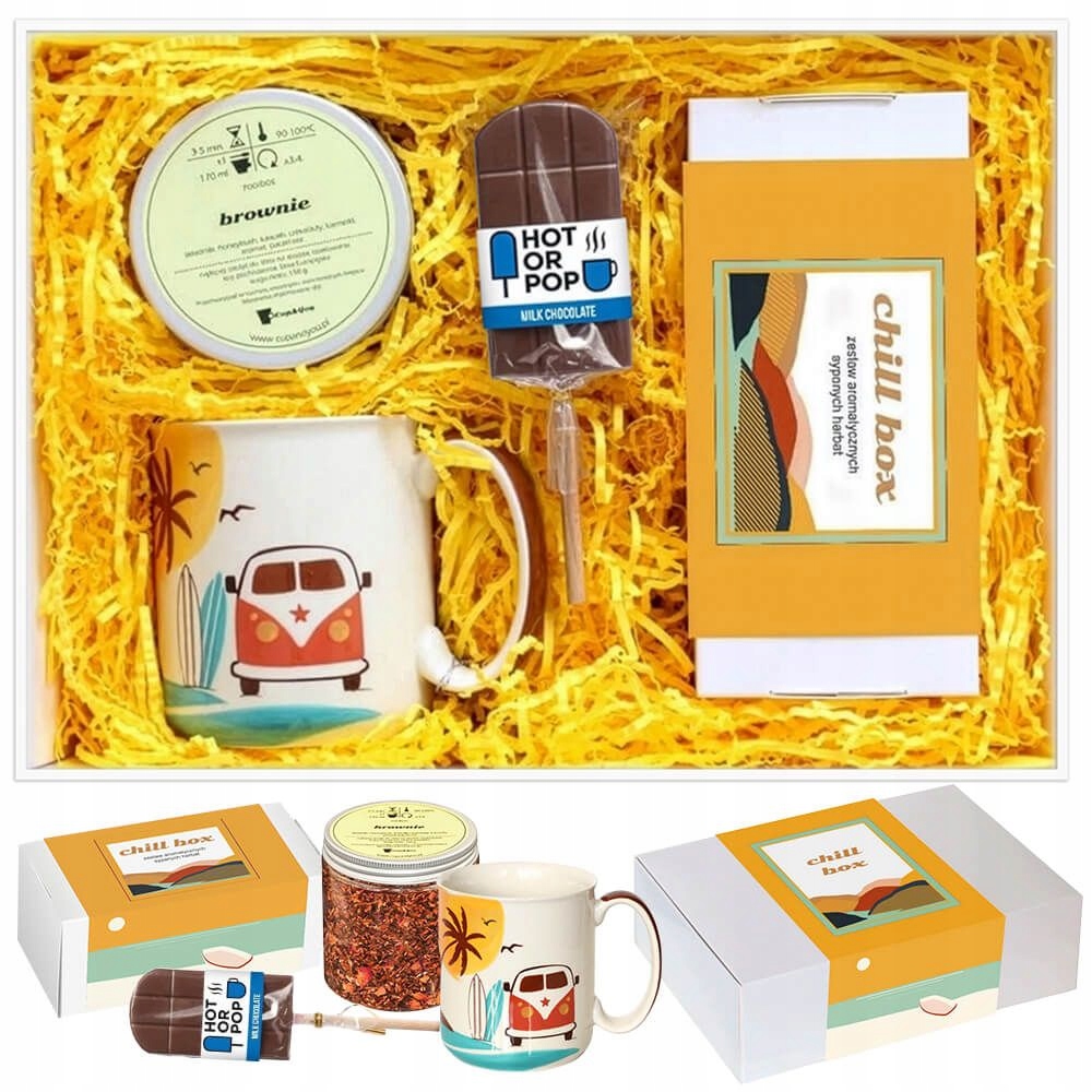 ChillBox Zachód Słońca zestaw z pyszną herbatą sypaną, kubkiem i lizakiem