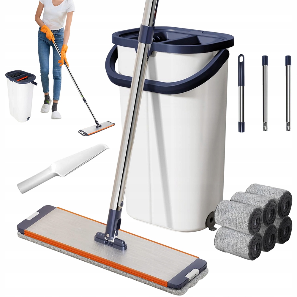 Levně Plochý Ruční Mop Je Vhodný Pro Všechny Podlahy A 6 Návleků Z Mikrovlákna