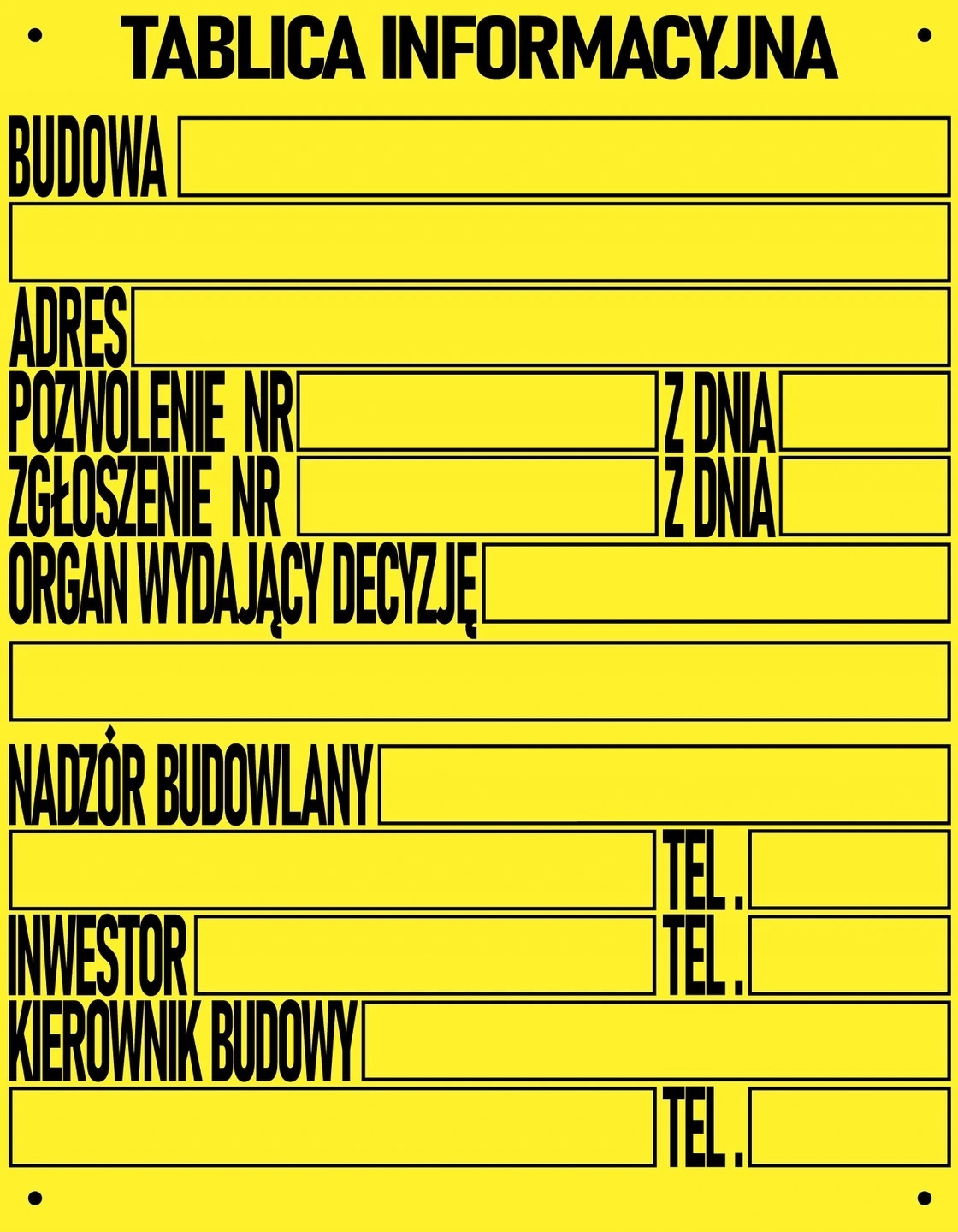 

Tablica Informacyjna Budowlana Duża 70x90 cm Pcv