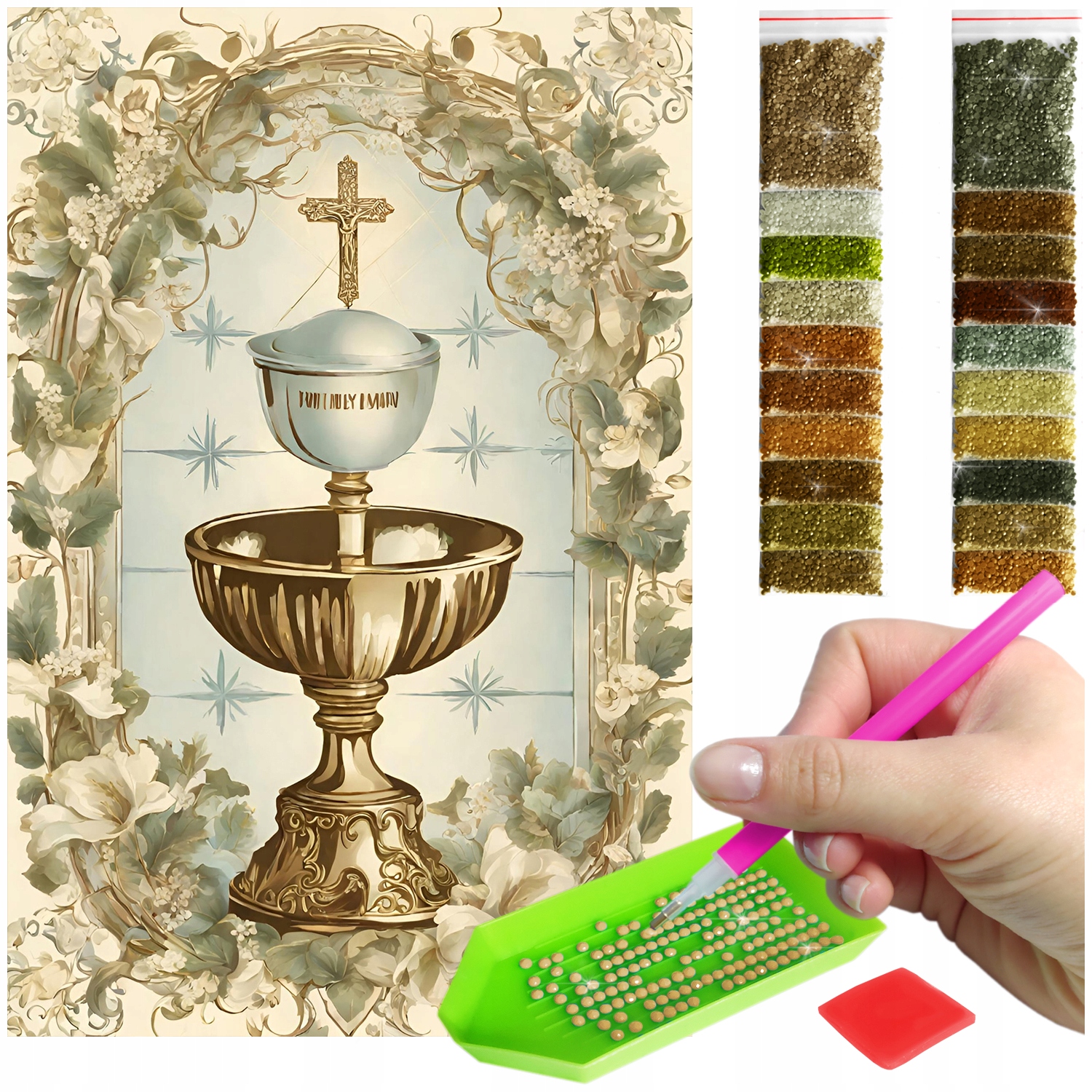 Výšivka Diamond Painting mozaika mešní kalich dárek ke svatému přijímání