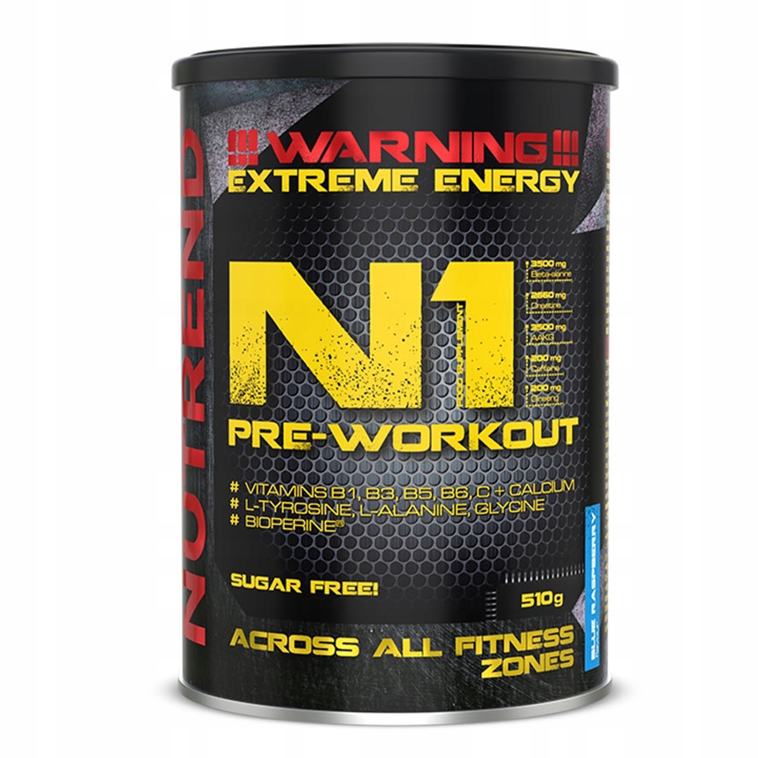 Předtréninkovka Nutrend N1 Pre Workout 510 g Arginin Modrá malina