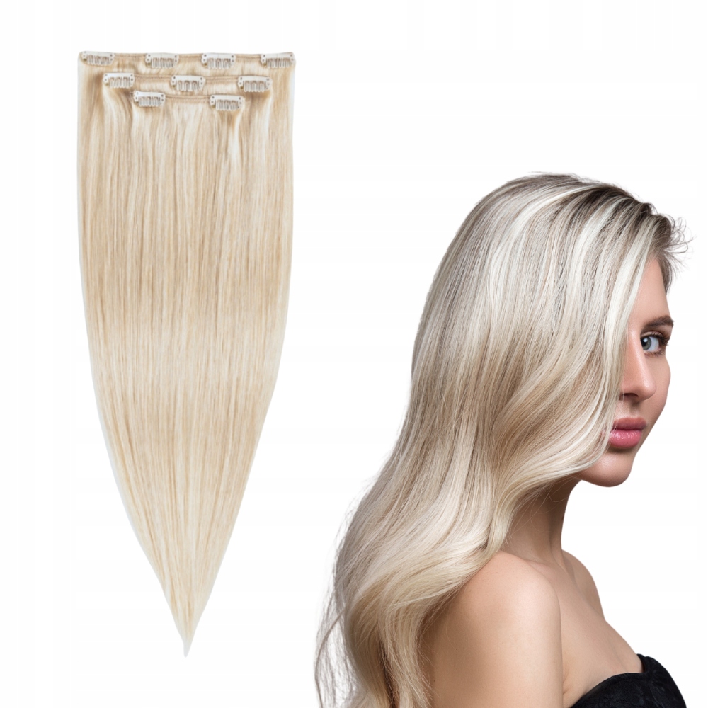 Doczepiane Włosy naturalne Clip In 53 cm #silver