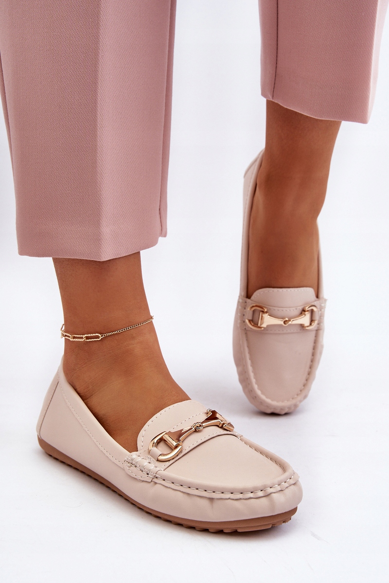 MOKASYNY DAMSKIE Z EKO SKÓRY KLASYCZNE Z OZDOBĄ BEŻOWE 39 Oryginalne opakowanie producenta pudełko