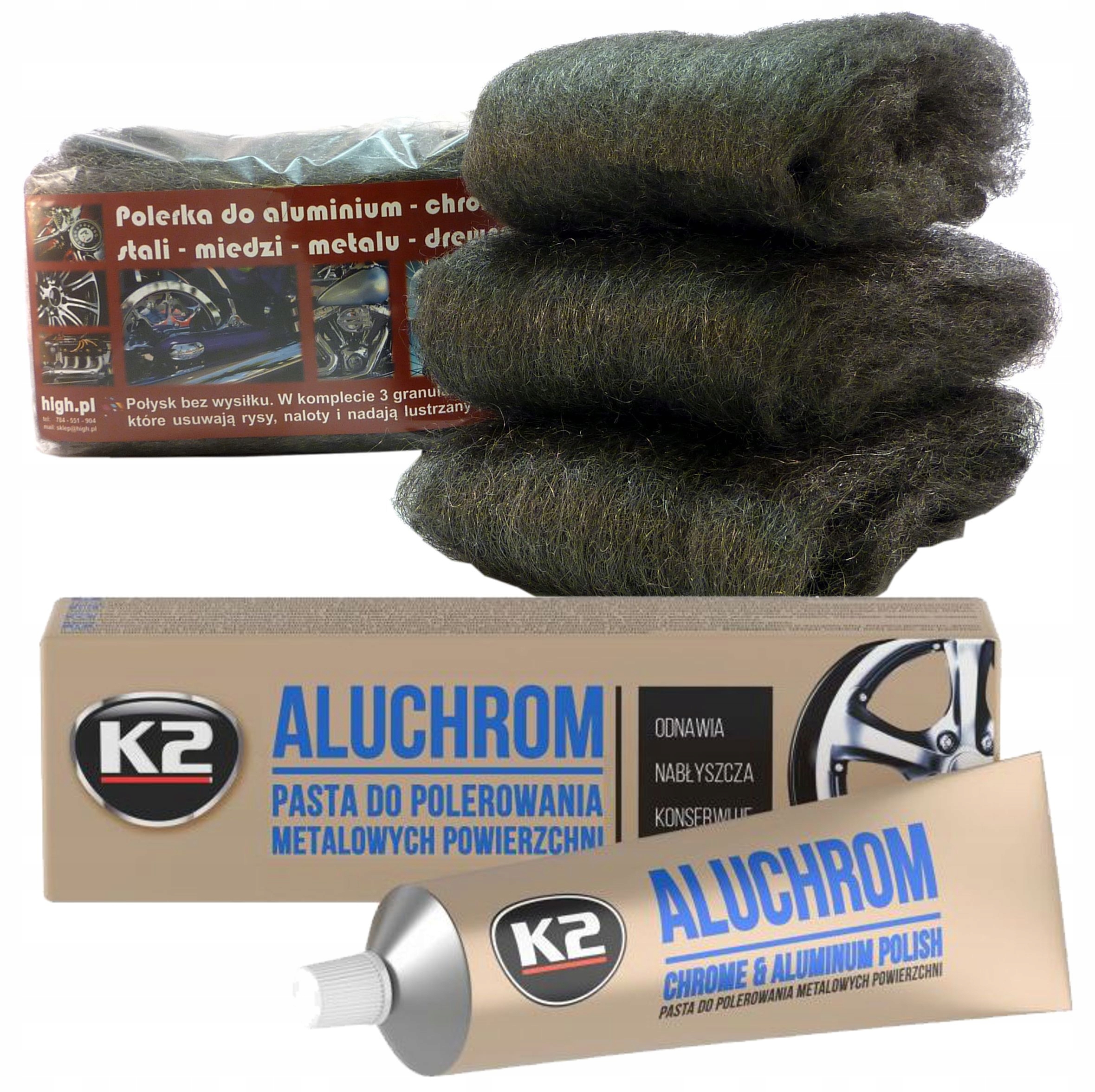 ZESTAW DO POLEROWANIA MOTOCYKLA | ALUMINIUM | CHROM + PASTA K2 ALUCHROM 120