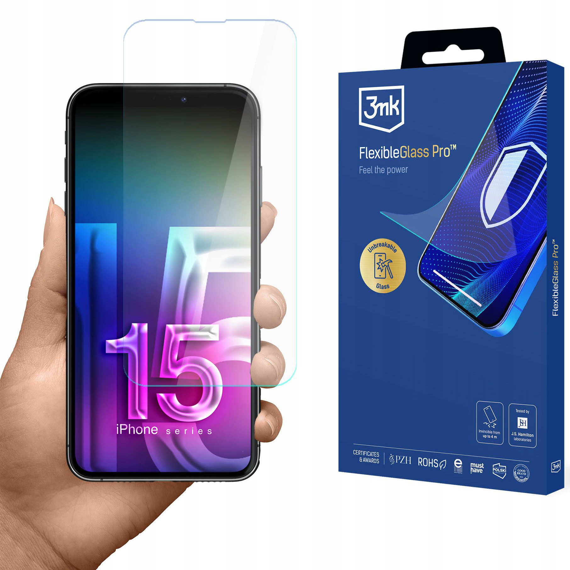 Szkło hybrydowe 3mk do iPhone 15 Pro szybka ochronna na ekran telefonu