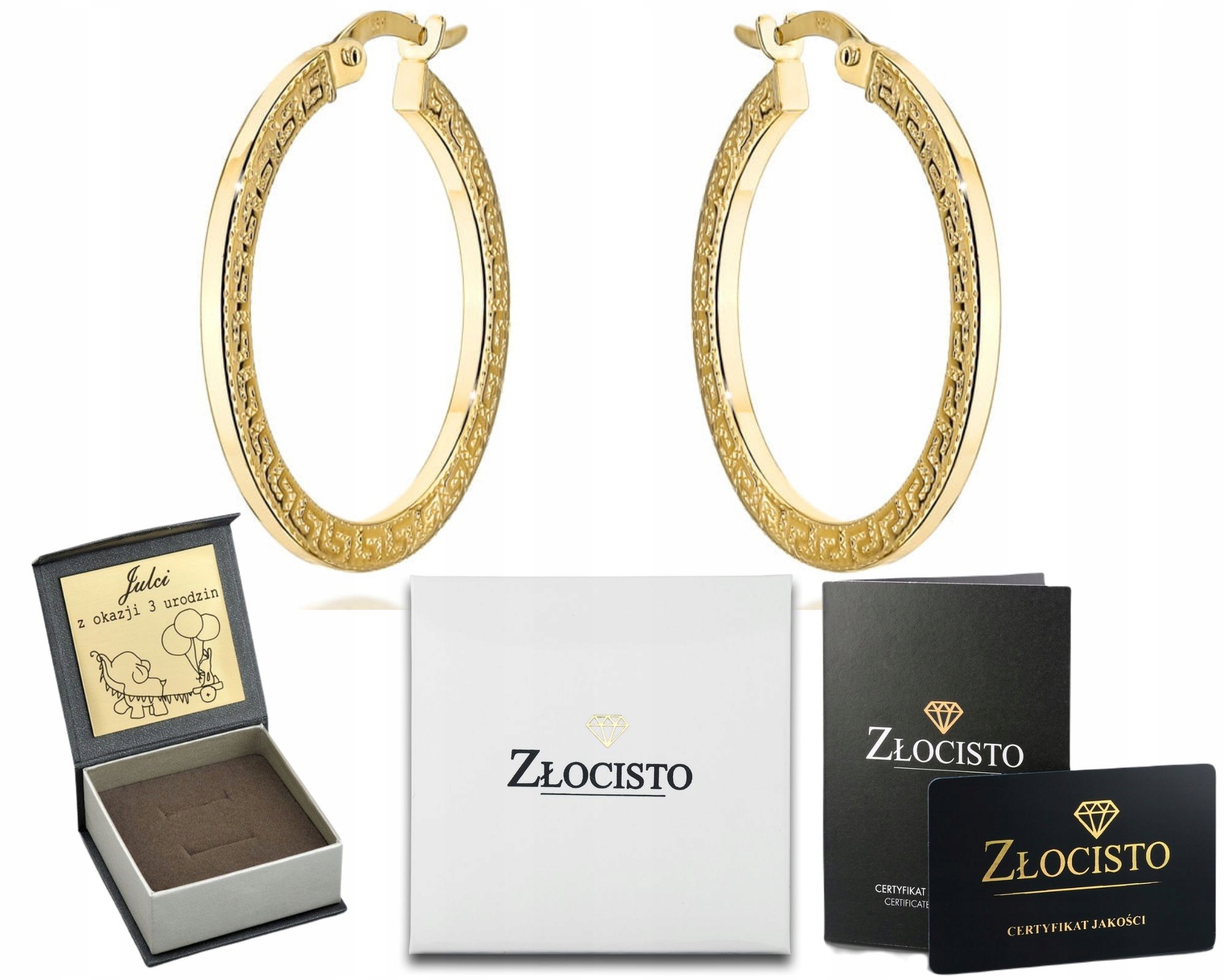 Zlaté Kruhové Náušnice S Řeckým Vzorem Na Bocích