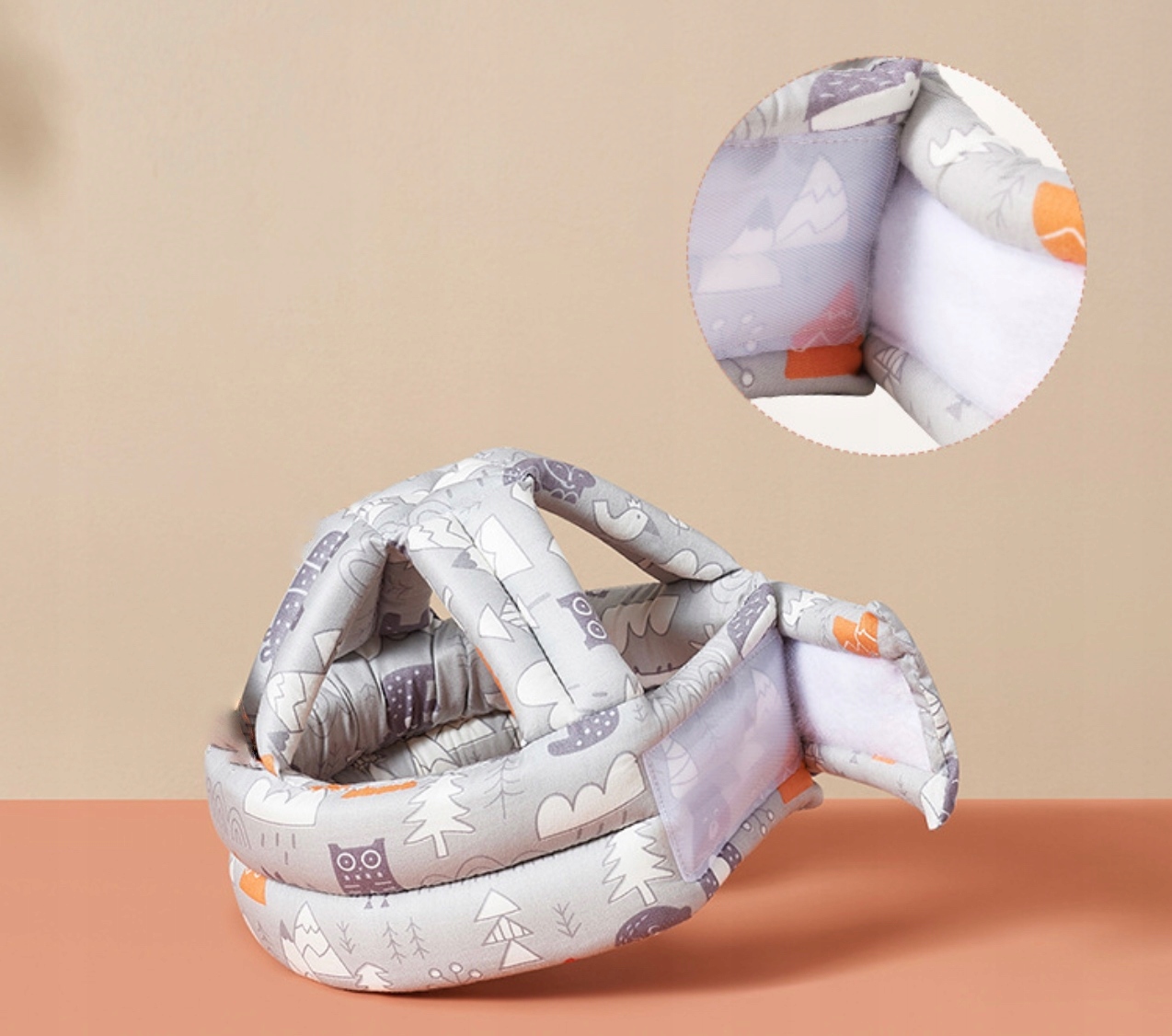 Czapka dziecięca ochrona na głowę kask do nauki chodzenia ochraniacz szara Obwód głowy 42-58 cm