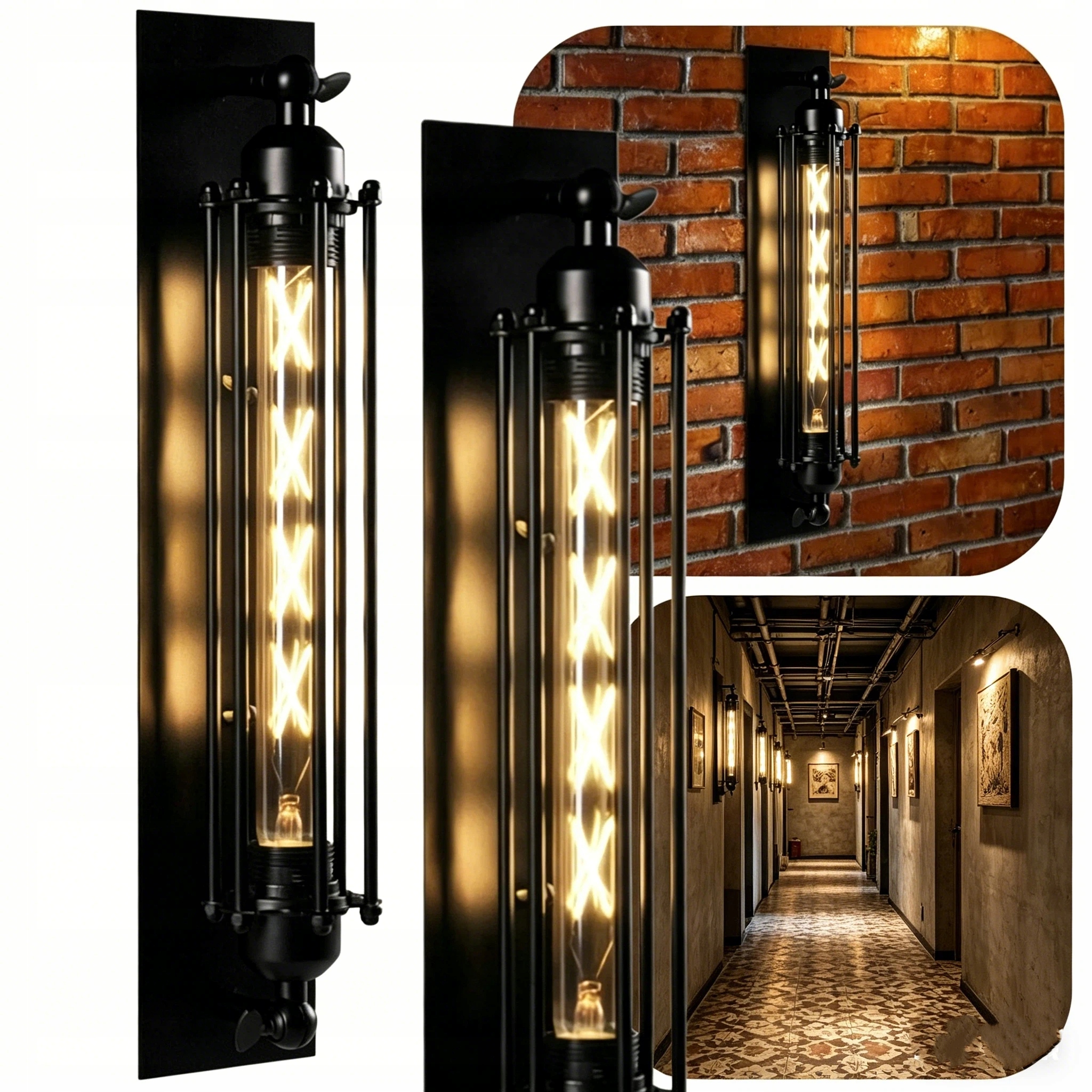 2X Nástěnné svítidlo do obývacího pokoje E27 retro černé Nástěnné svítidlo