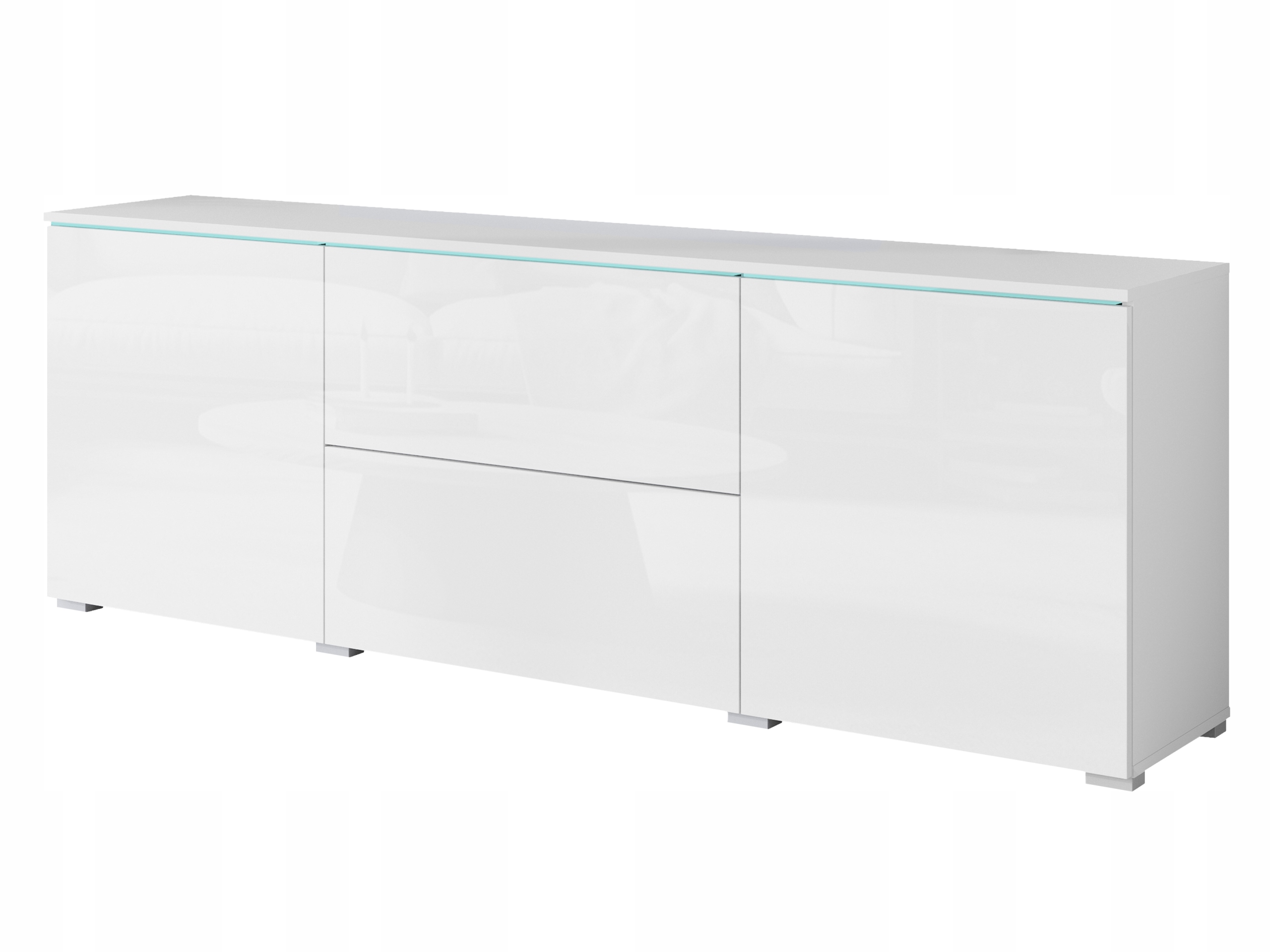 Wysoki lowboard Rtv 180cm szafka pod Tv z szufladami i półkami biały połysk