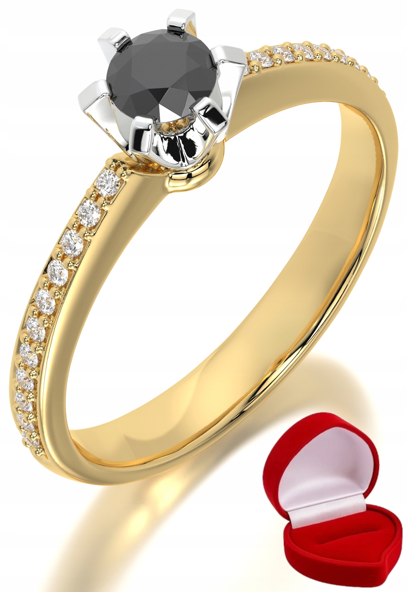 Zlatý Prstýnek 585 14k Černý Briliant 0,19 ct R7