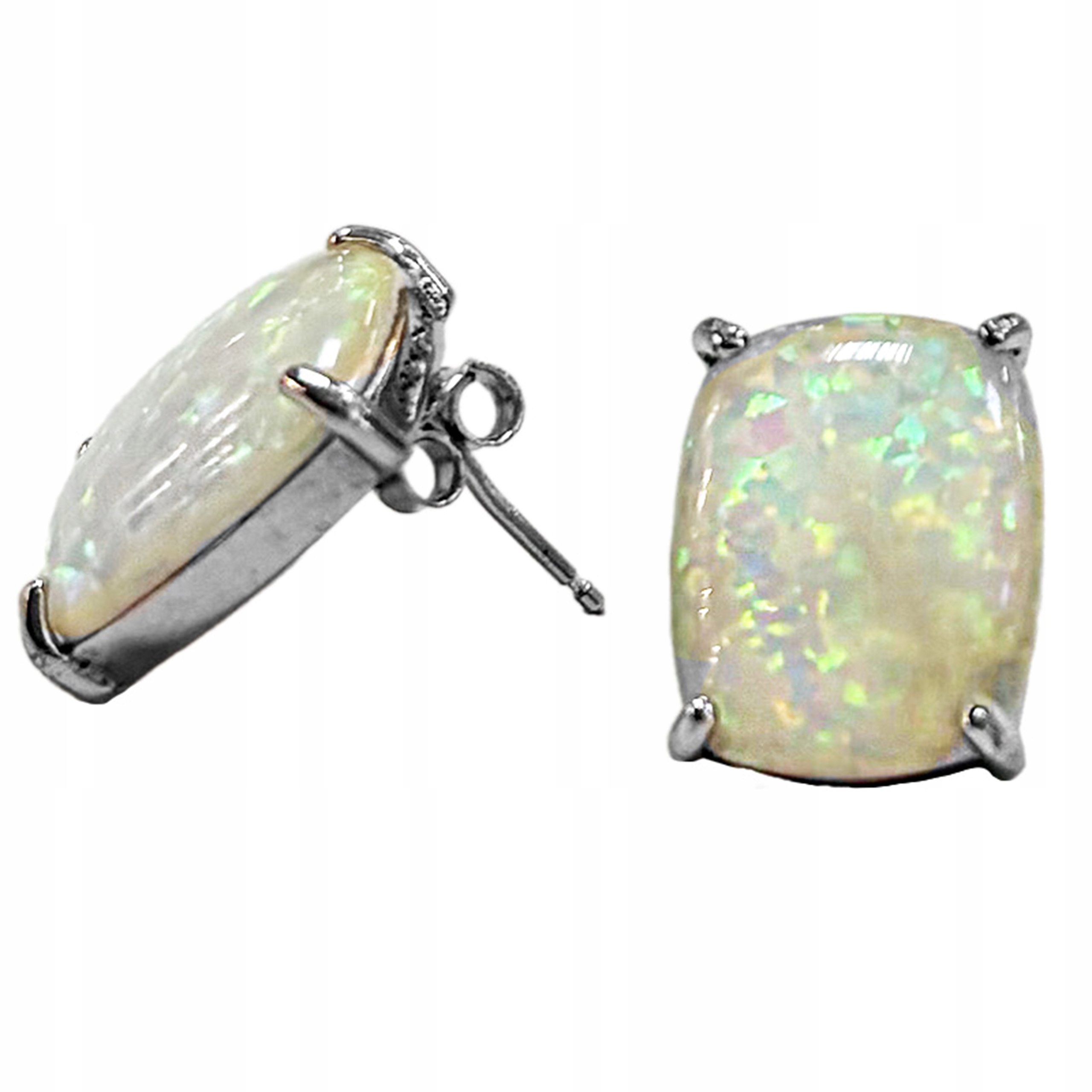 Stříbrné náušnice 925 na tyči zdobené obdélníkovým opálem jako dárek