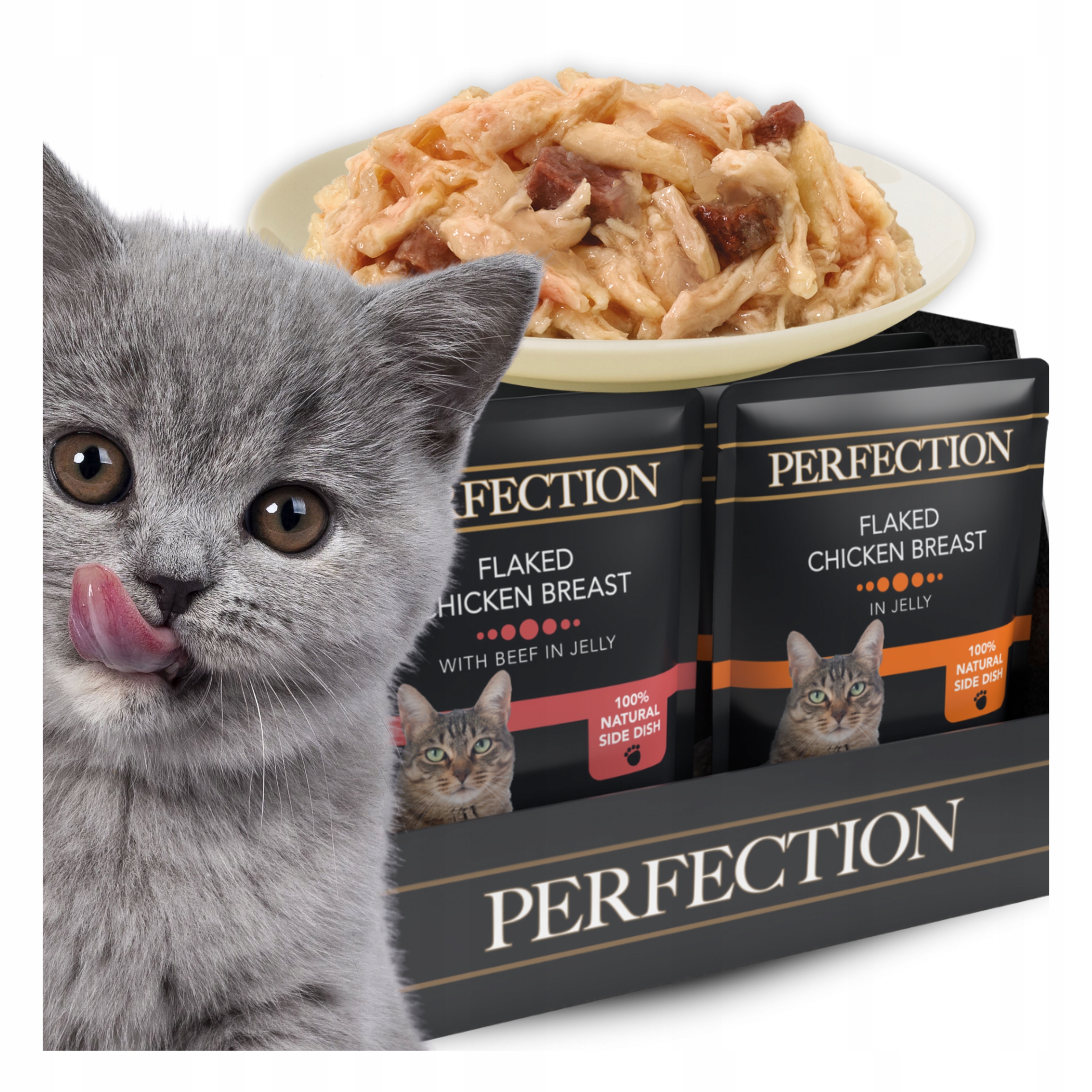 Krmivo pro kočky Perfection Mix kuřecích prsou s hovězím masem 36 x 70 g