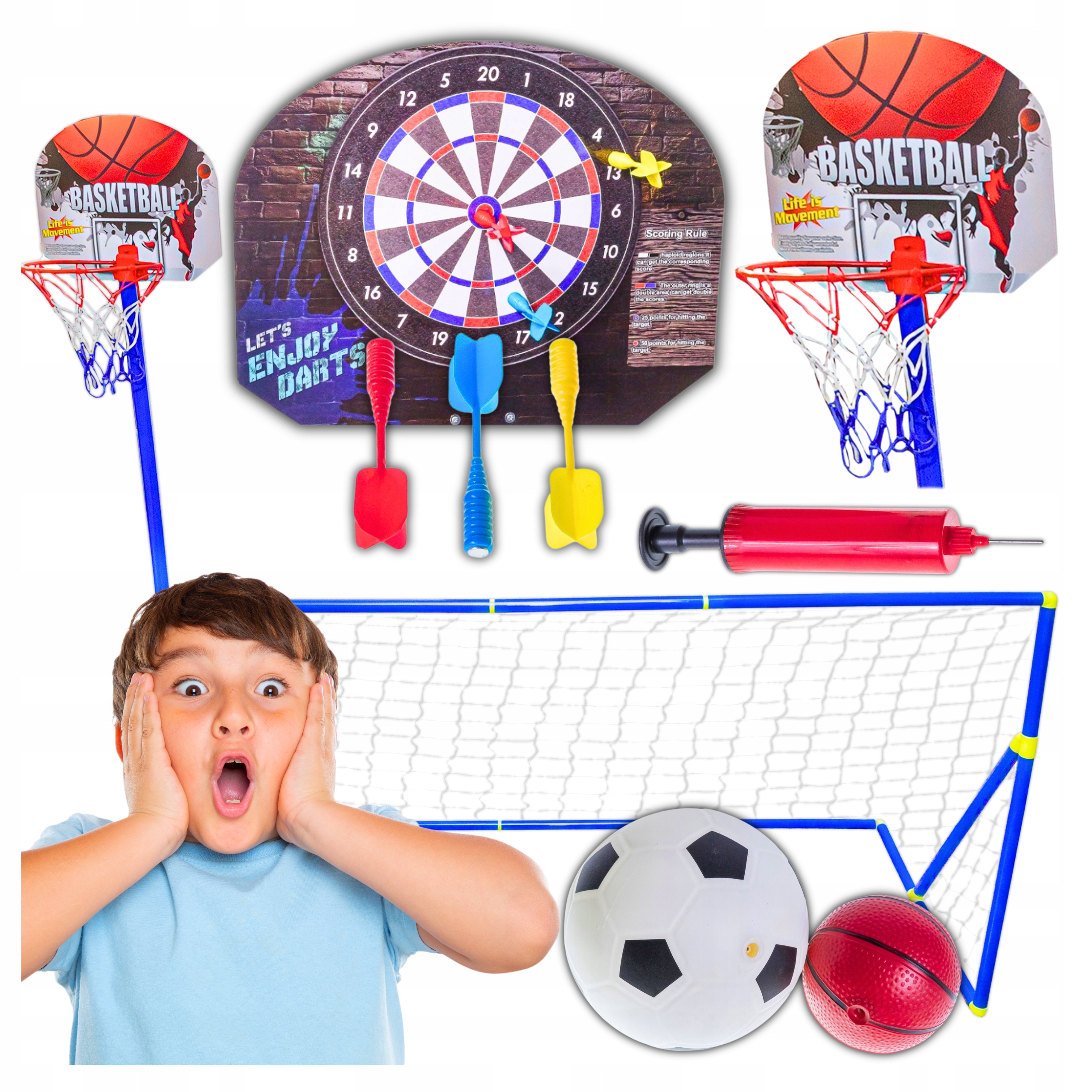 2 az 1-ben Játékszett Gyerekeknek: KOSÁRLABDA és DART Tábla, Labda ...