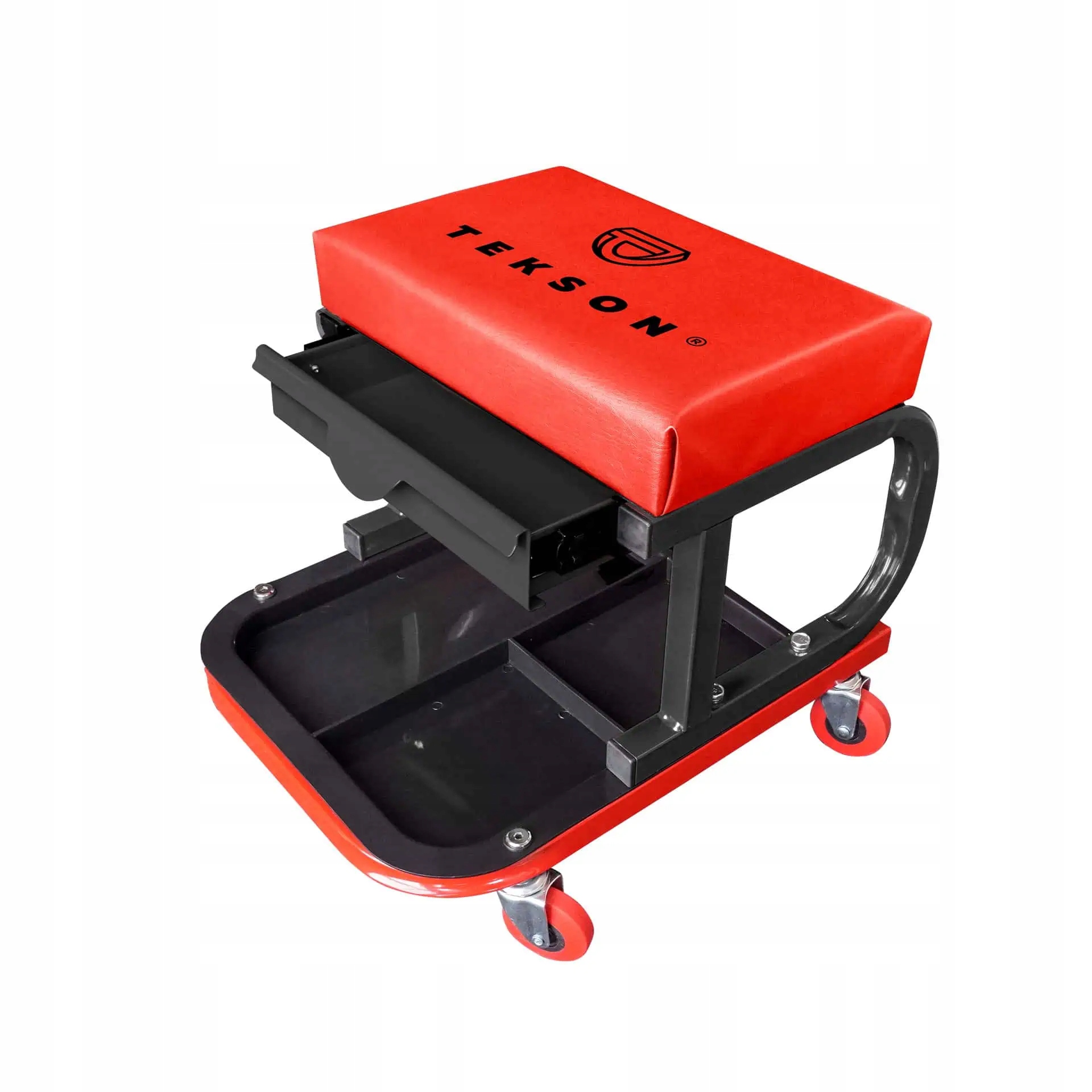 KRZESŁO TABORET WARSZTATOWY STOŁEK SIEDZISKO Z PÓŁKĄ SZUFLADĄ KÓŁKAMI 135KG