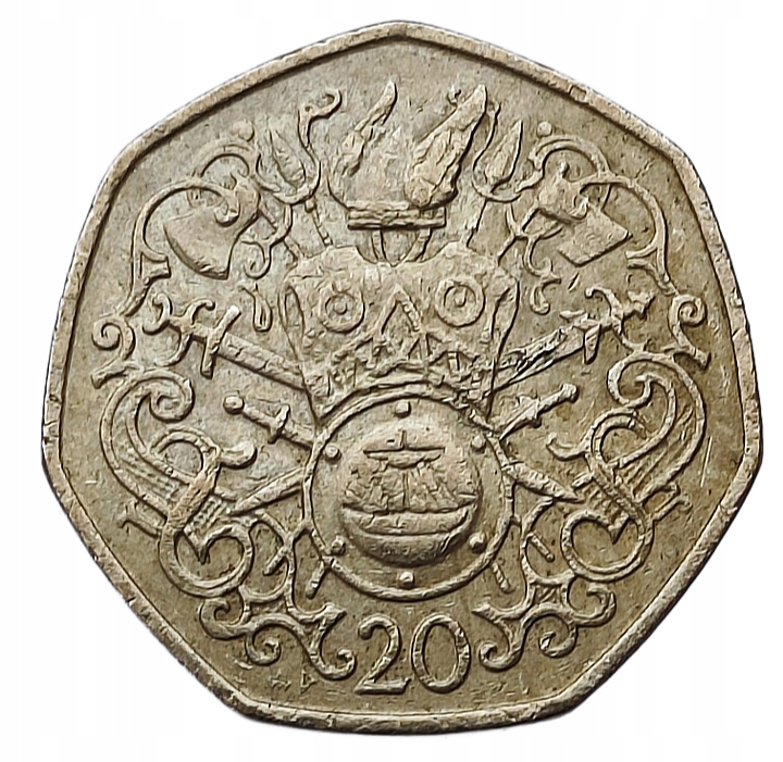 ISLE OF MAN 20 PENCE 1982 ŻAGLOWIEC - STATEK WIKINGÓW - HISTORIA NORDYCKA