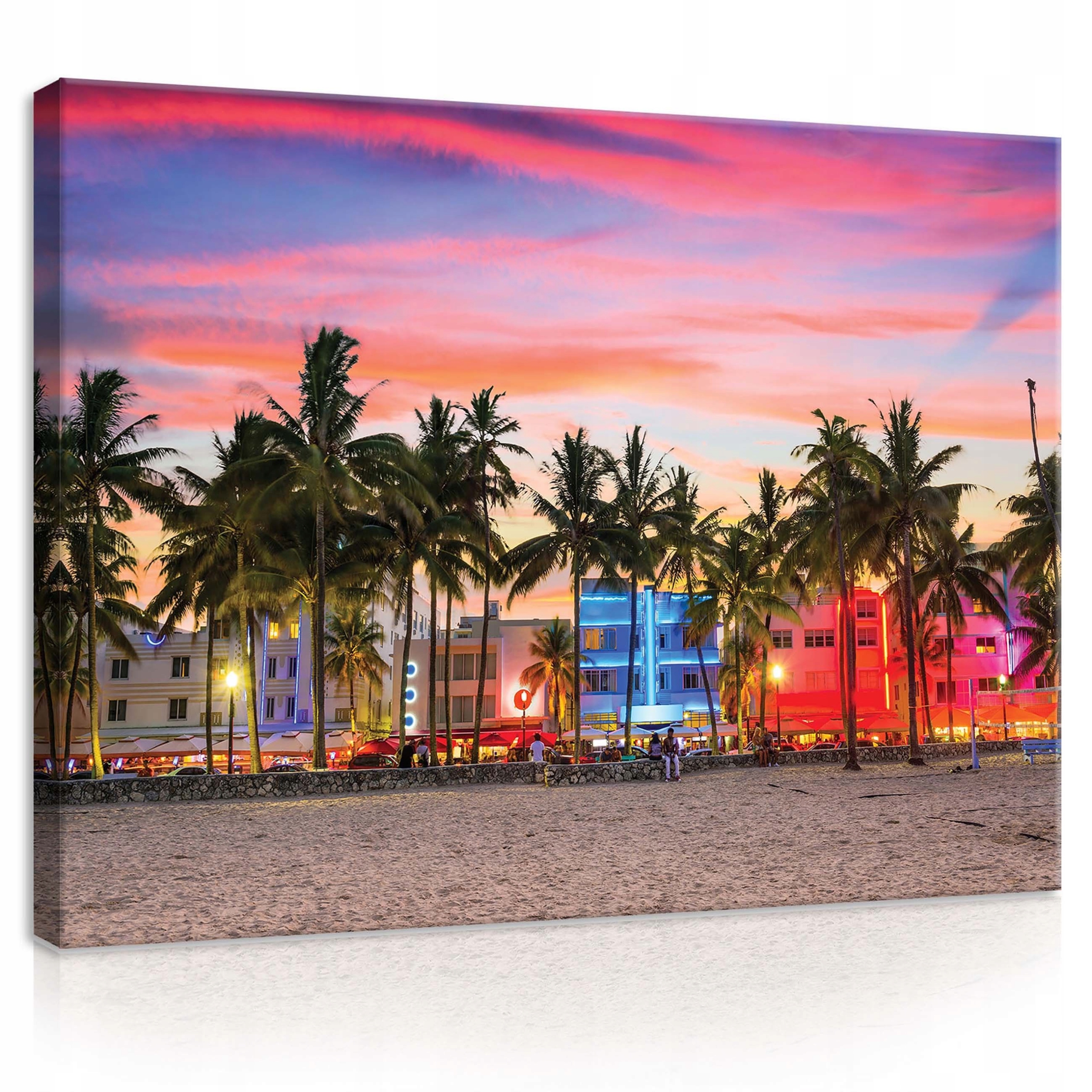Obraz 80x60 Západ slunce Miami Beach palmy oceán zářivý barevný