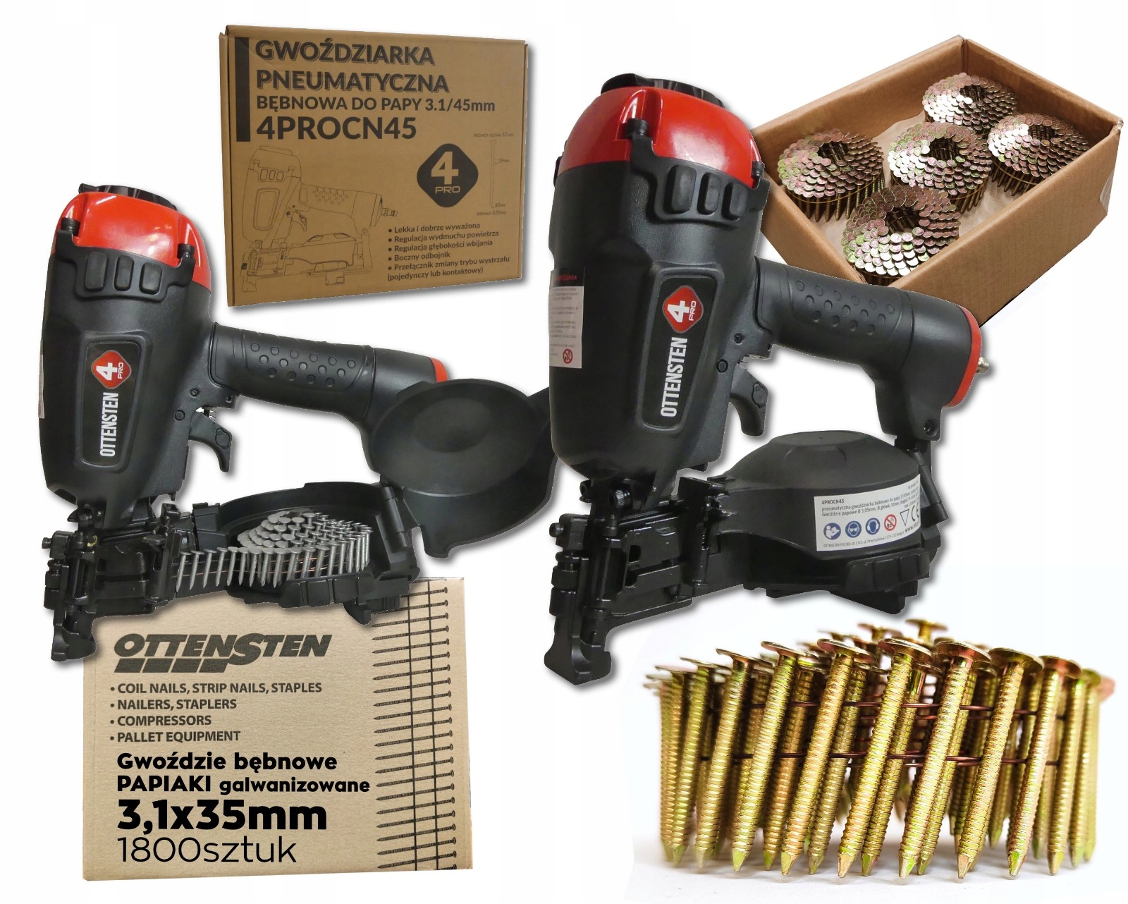 Gwoździarka dekarska papiarka papy 4PROCN45 19-45mm +gwoździe 3,1x35 1,8tys