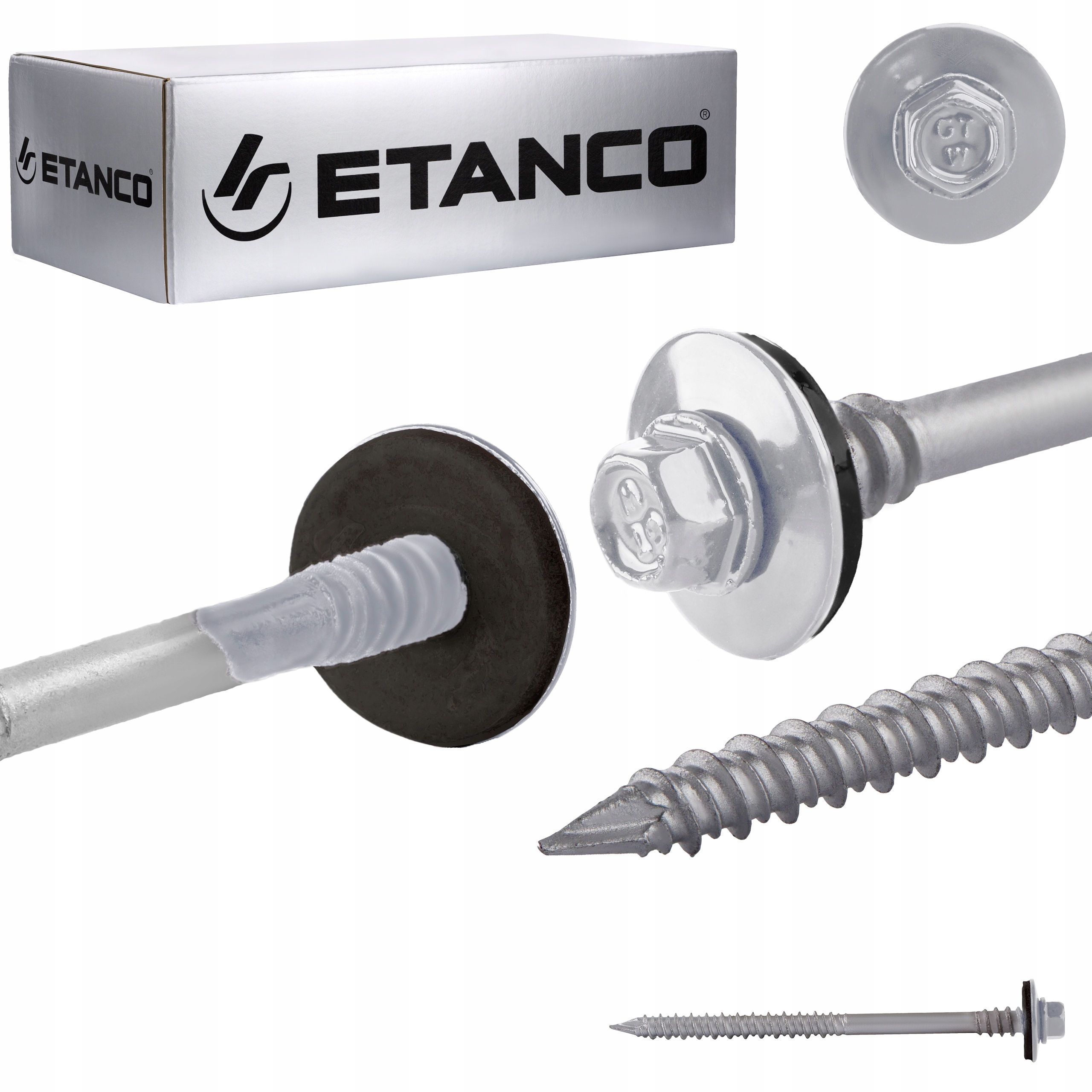 Wkręty do płyty warstwowej 100mm RAL 9006 100s do drewna betonu Etanco GTRW