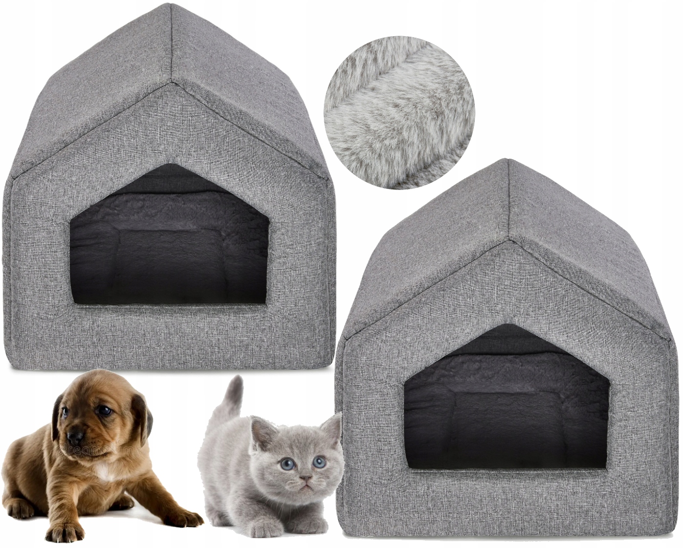 2x Domeček pro psa Pelíšek kočka bouda XL Len Kožešina