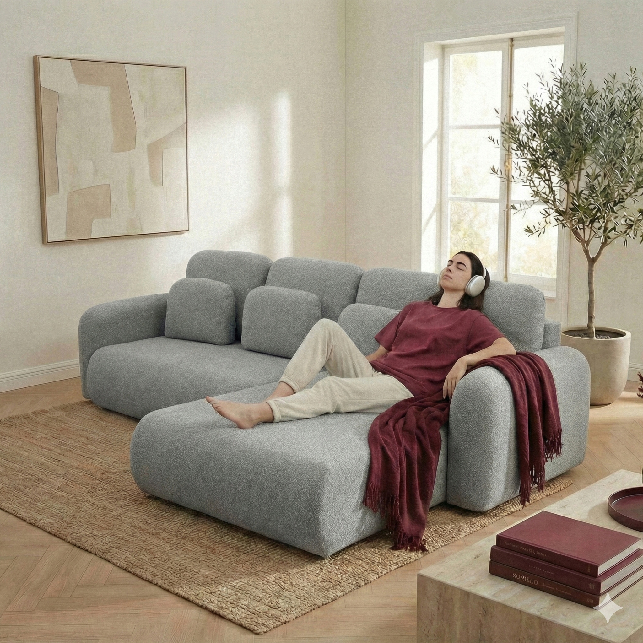 Rohová Sedací Souprava s funkcí spaní Rohová Sedačka rozkládací pohovka Nest Šedá L P