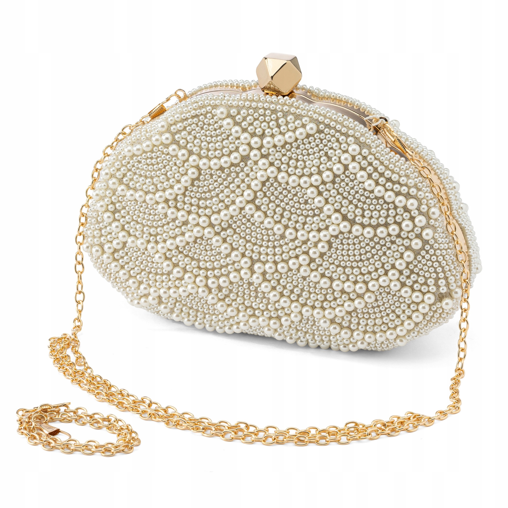 Taška krabička perleťová elegantní na řetízku večerní psaníčko zlatá