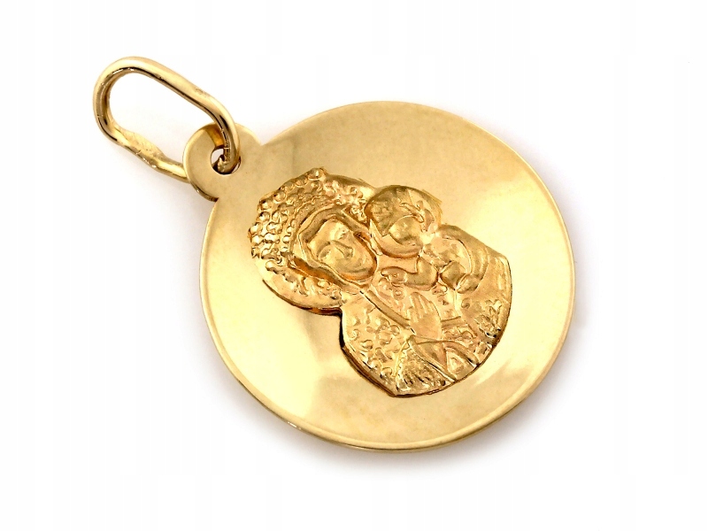 Zlatý elegantní kulatý přívěsek s Pannou Marií Čenstochovskou 585 14k 1.03g