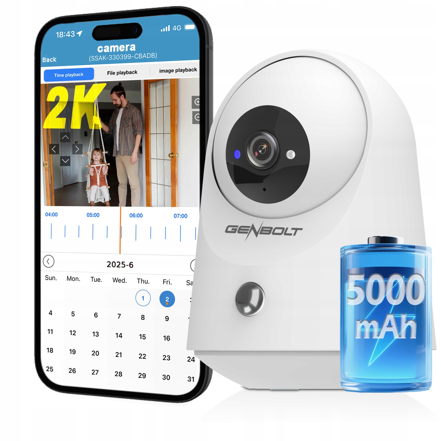 Otočná Indoorová Ip kamera WiFi Bluetooth 3MP 2K Bezdrát Baterie 24/7dohled