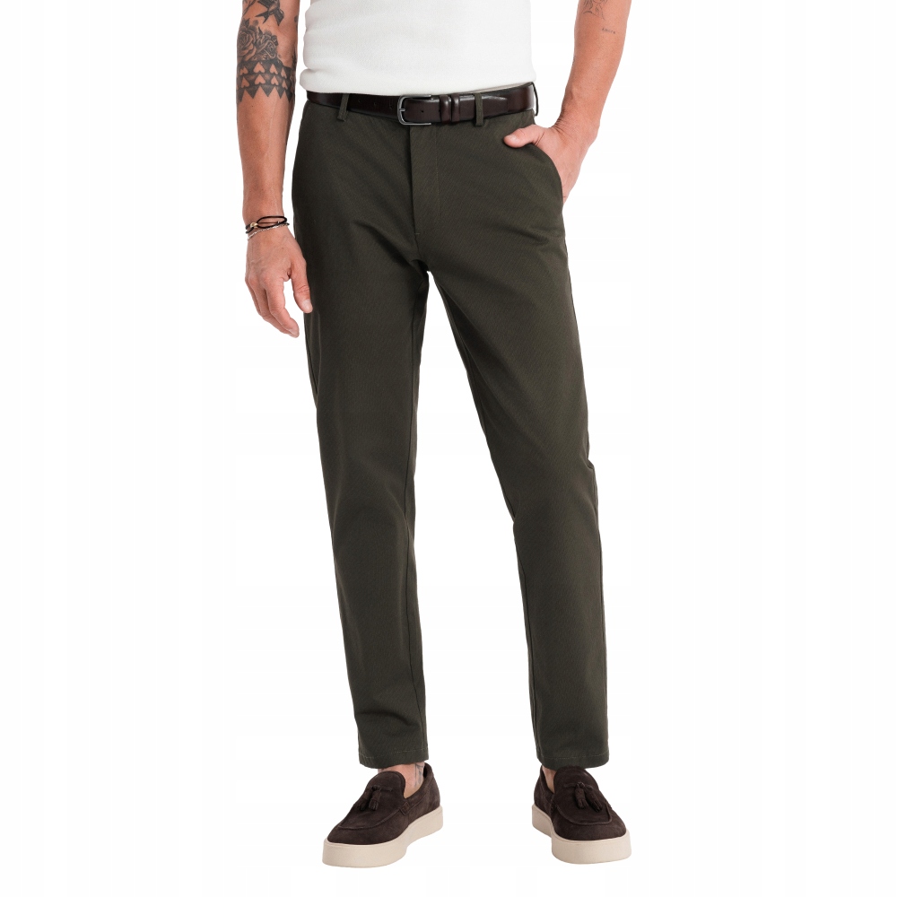 Pánské chino kalhoty Regular Fit tmavě zelené V4 OM-PACP-0184 M