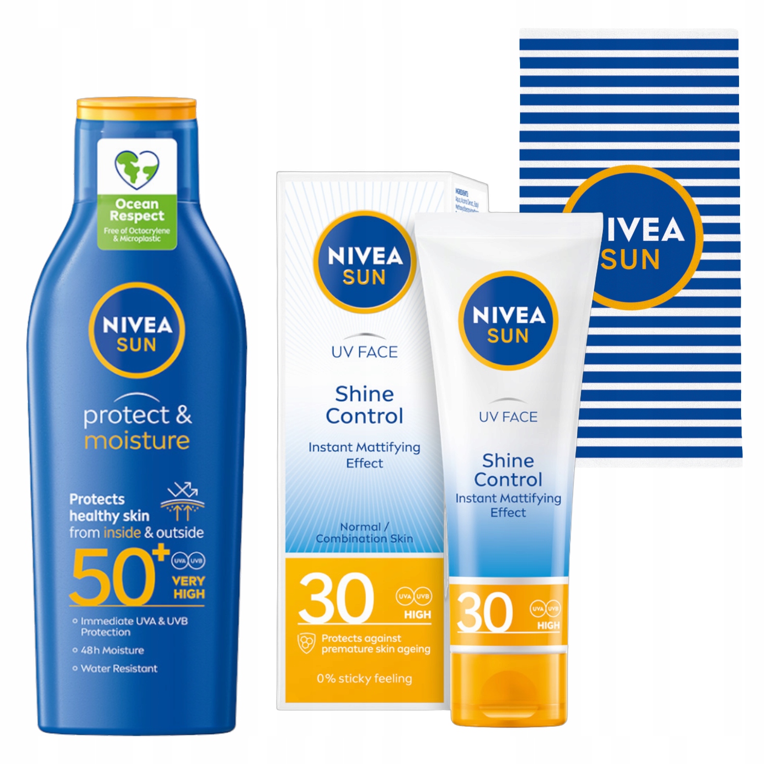 Nivea Sun krém na obličej SPF30+ Balzám na opalování SPF50+ Dárek