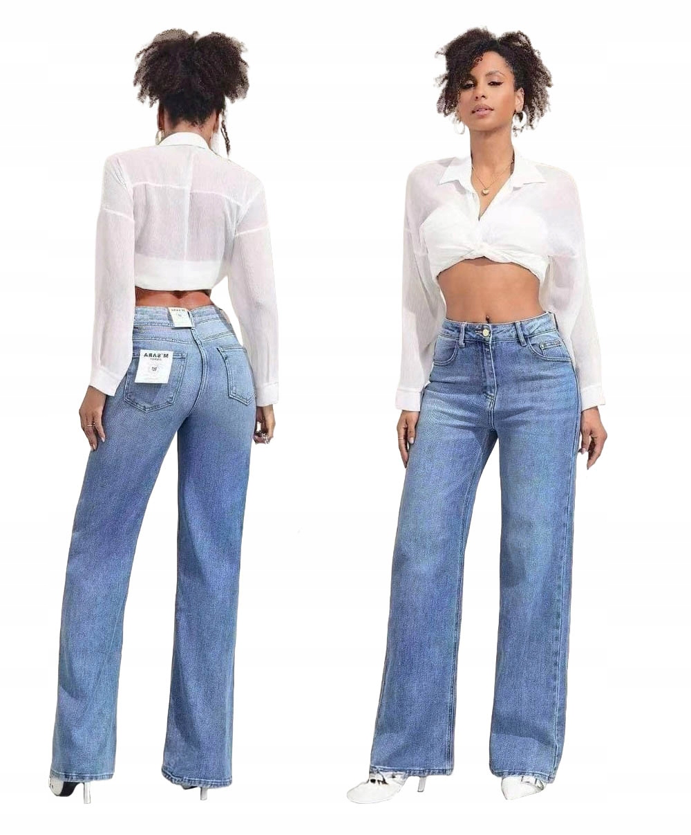 M.sara Spodnie Szwedy Damskie Szerokie Luźne Nogawki Jeansowe Wide Leg