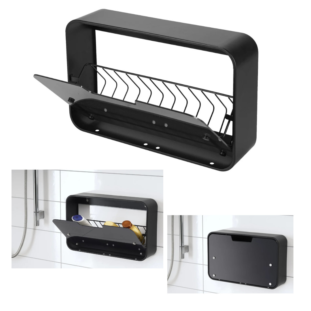 Kúpeľňová polica 40x25x10 cm kovová, otvárateľná, čierna